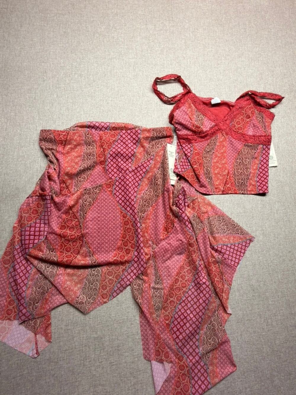 NWT No Boundaries Y2K 2 Piece Lace Cami Handkerchief Skirt Set M 8/10 Boho